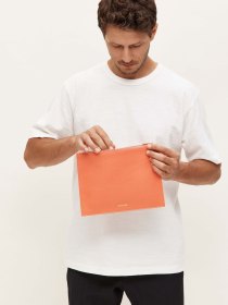 Leather zipped pouch - coral
