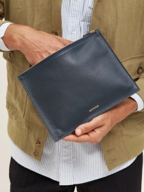 Leather zipped pouch - navy