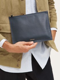 Leather zipped pouch - navy