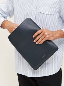 Leather laptop sleeve - navy