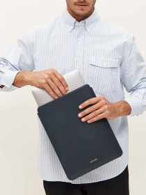 Leather laptop sleeve - navy