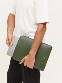 Leather laptop sleeve - olive