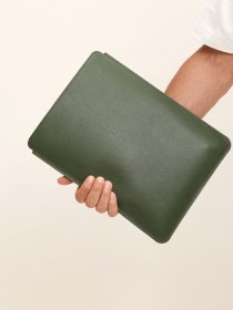 Leather laptop sleeve - olive