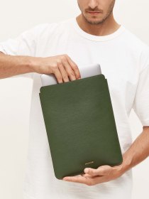 Leather laptop sleeve - olive