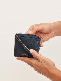 Leather half-zipped wallet - navy