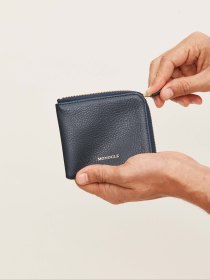 Leather half-zipped wallet - navy
