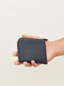 Leather half-zipped wallet - navy