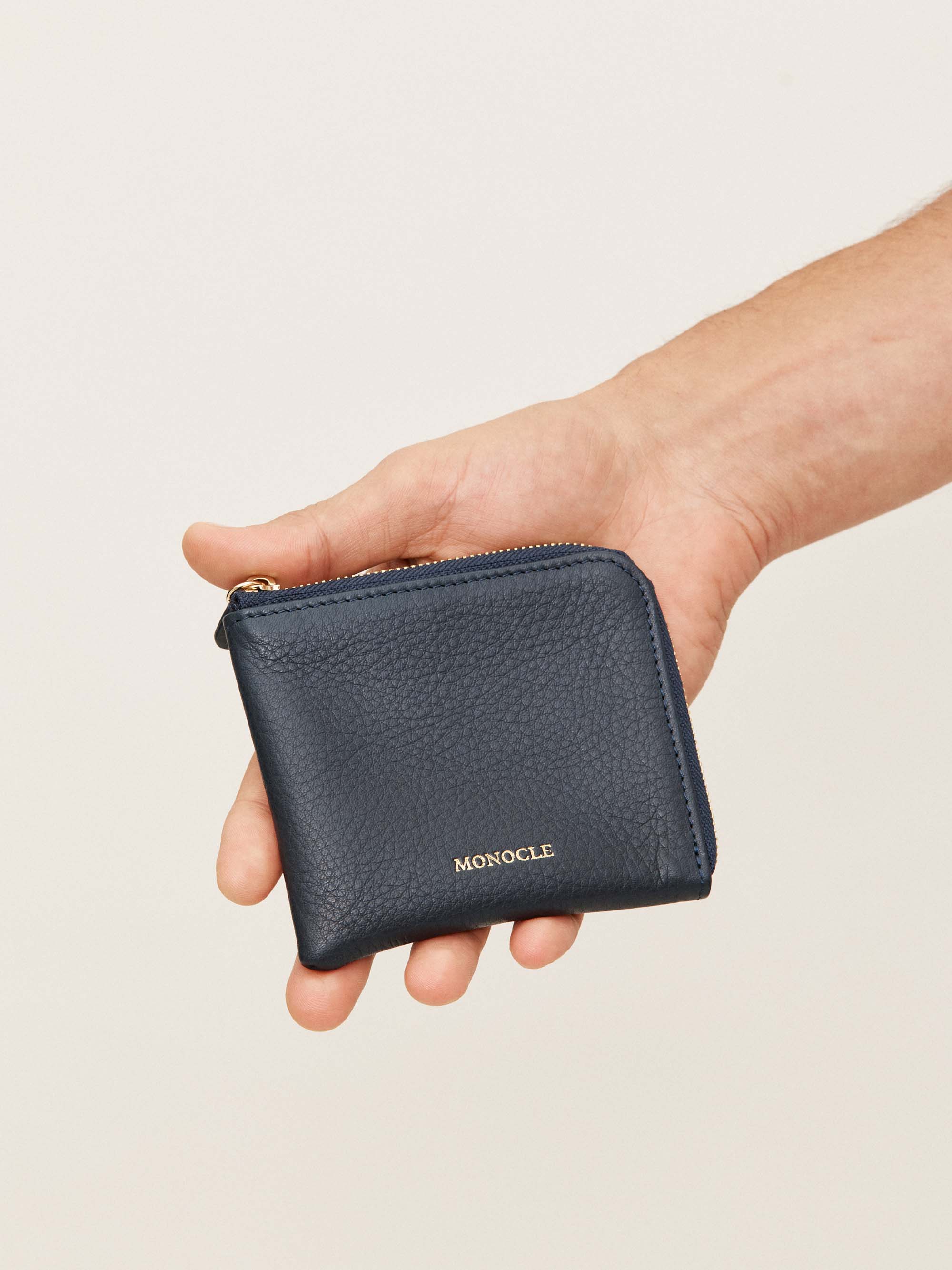 Leather half-zipped wallet