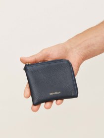 Leather half-zipped wallet - navy