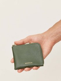 Leather half-zipped wallet - olive