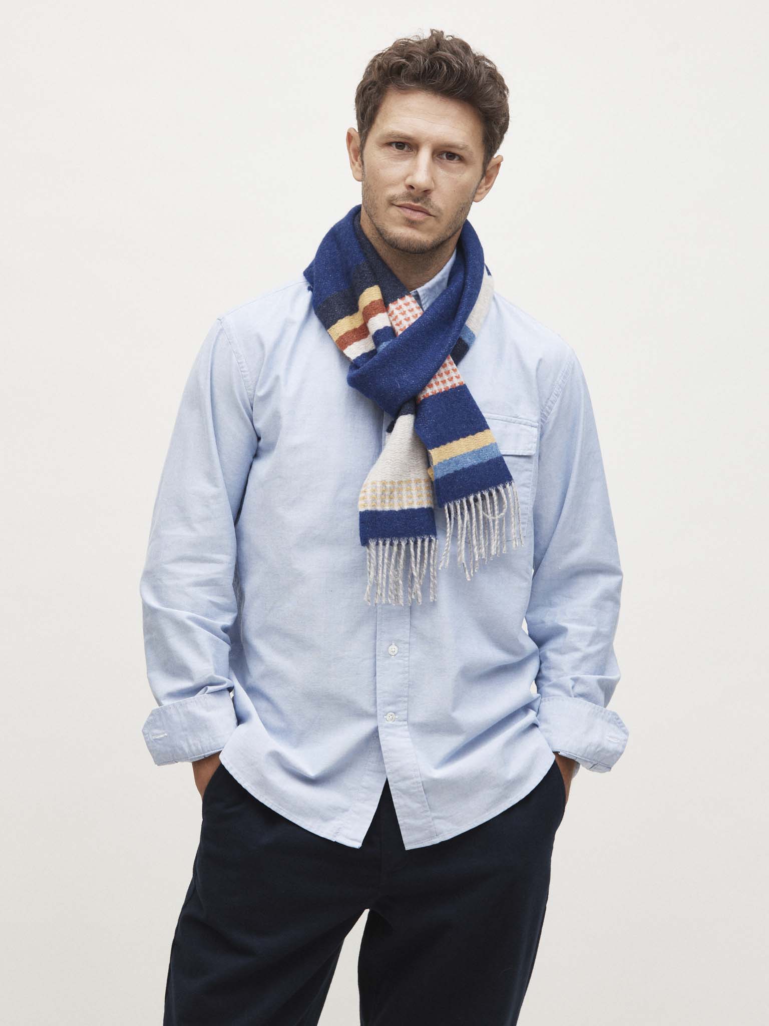 Lambswool stripe scarf - persian blue