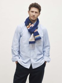 Lambswool stripe scarf - persian blue