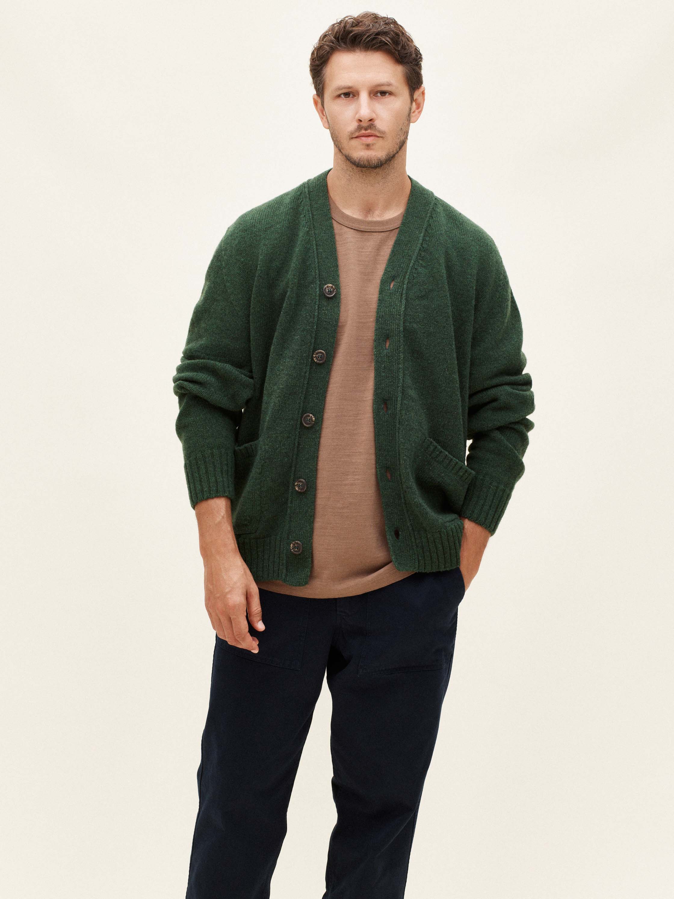 Spanish merino cardigan - garden green
