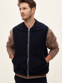 Boiled wool zipped up vest - navy