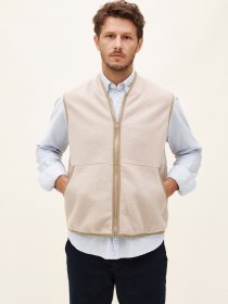 Boiled wool zipped up vest - crema