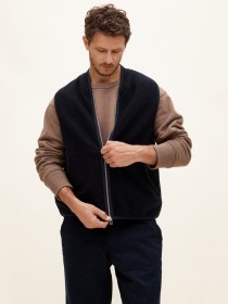 Boiled wool zipped up vest - navy