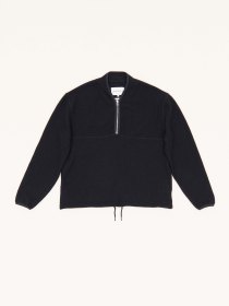 Half zip boiled wool pullover - navy