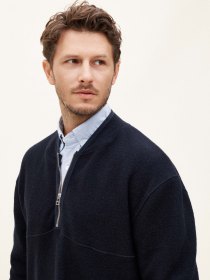 Half zip boiled wool pullover - navy