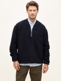 Half zip boiled wool pullover - navy