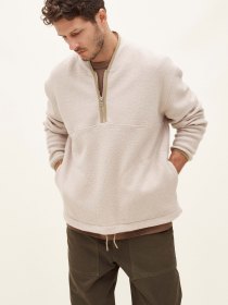 Half zip boiled wool pullover - crema