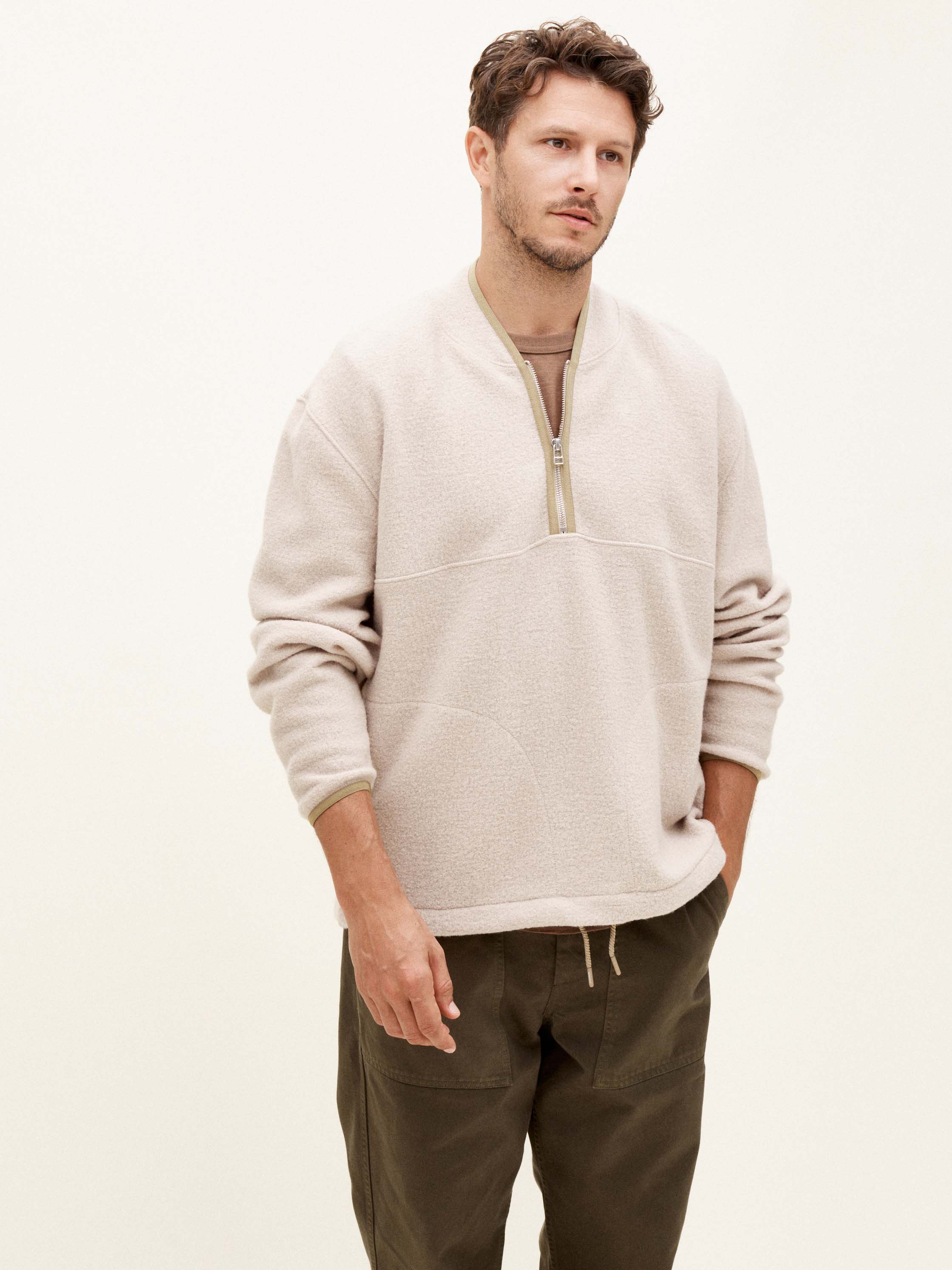 Half zip boiled wool pullover - crema