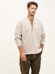 Half zip boiled wool pullover - crema