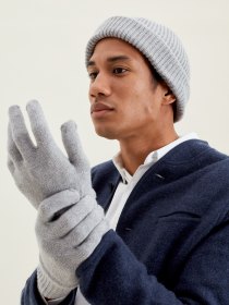 Set: Recycled cashmere beanie + gloves, Grey