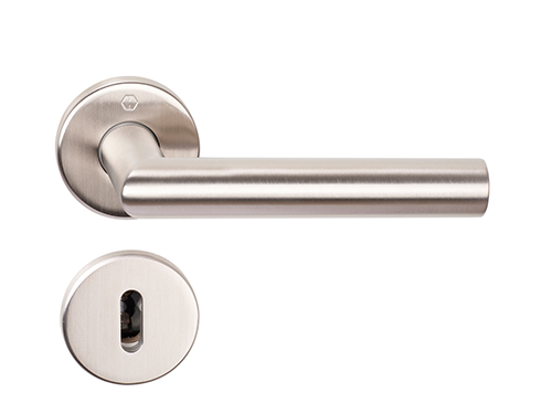 Hoppe set Amsterdam rechte kruk en rozet RVS F69 Sleutel (E1400z/42)