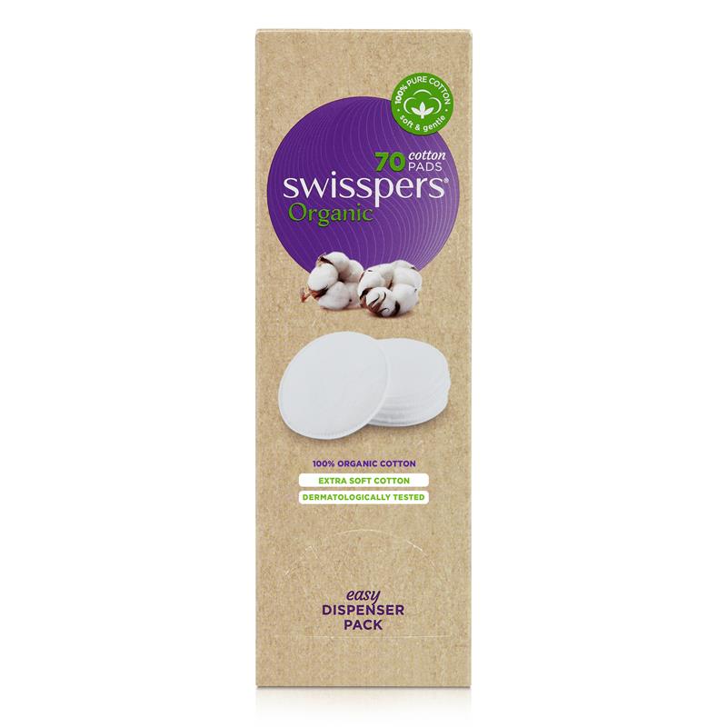 Swisspers Organic Round Cotton Pads Eco Dispenser 70 Pack