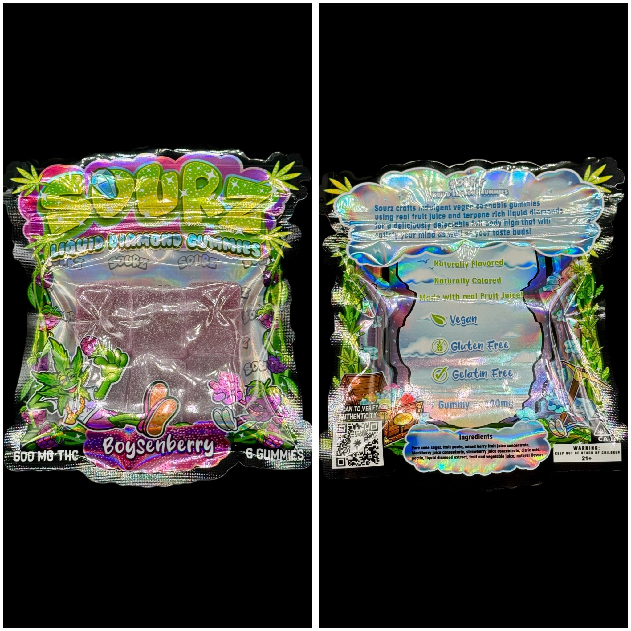 Boysenberry liquid diamond sour gummies - 600mg THC [Sourz]