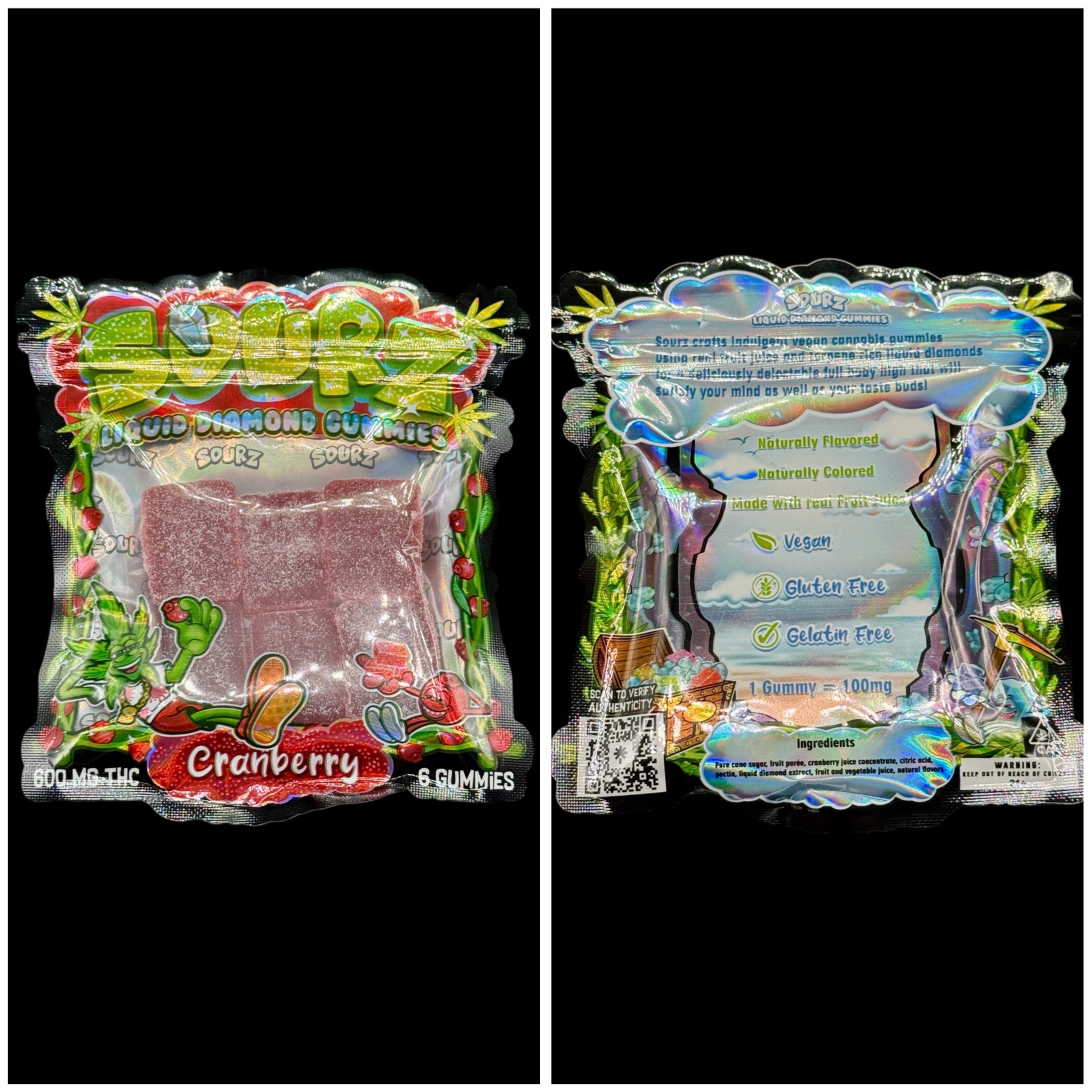 Cranberry liquid diamond sour gummies - 600mg THC [Sourz]