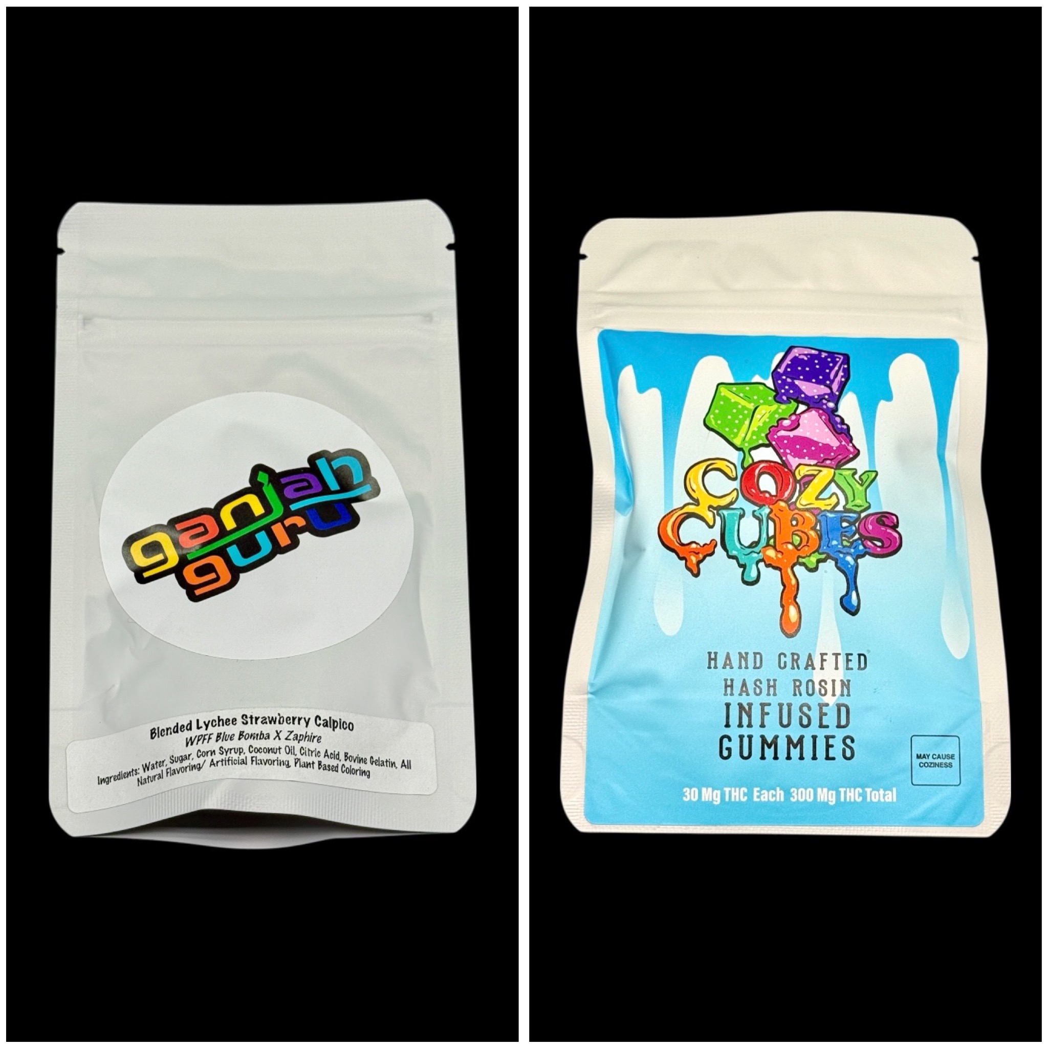 Blended Lychee Strawberry Calploo hash rosin gummies - 300mg [Cozy Cubes x Ganja Guru]