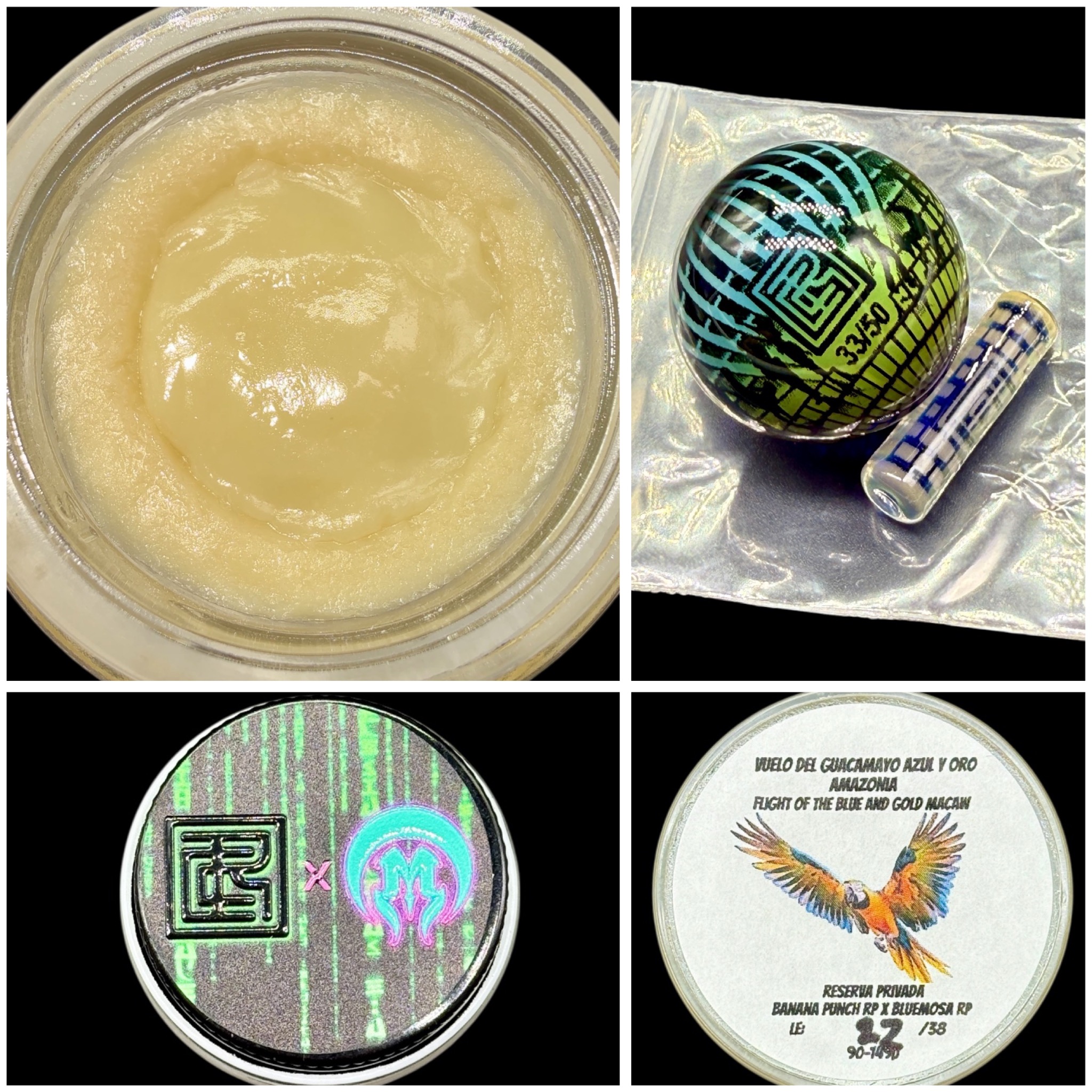 Flight of the Blue and Gold Macan - 2g thumbprint rosin + Mothership Marble Pillar jar combo [Cannabis Chris x Mothership]