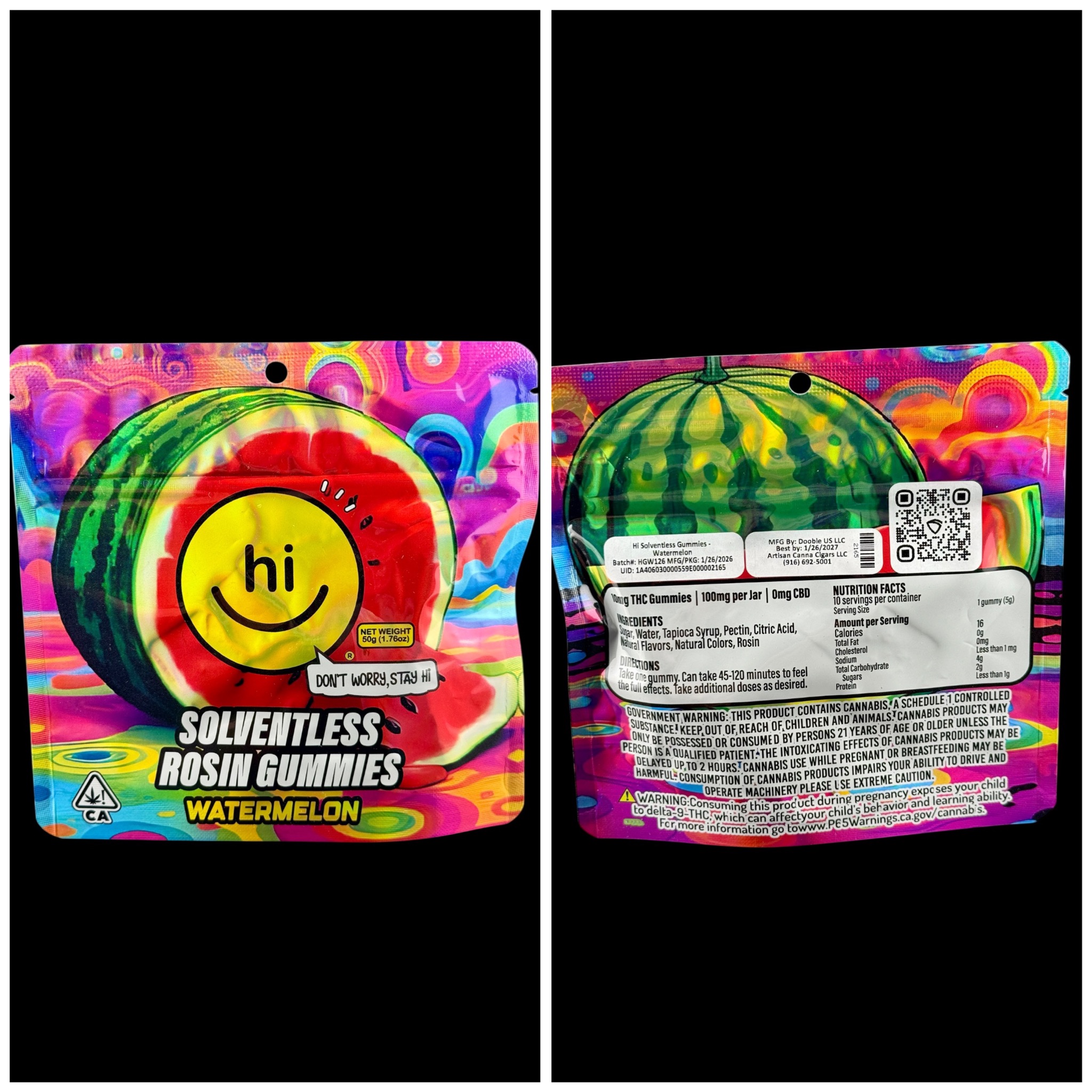 Watermelon solventless gummies - 100mg [Hi Solventless Gummies]
