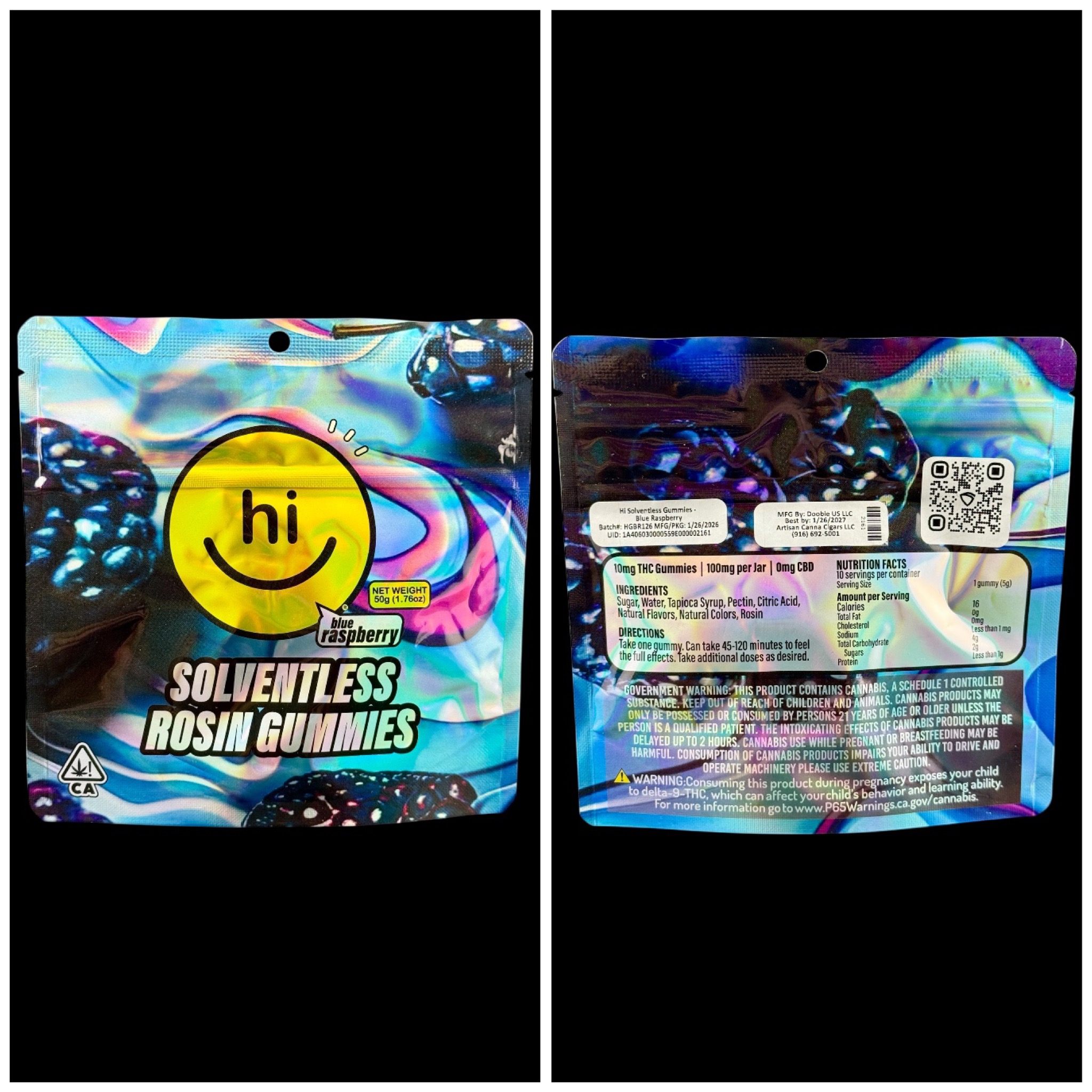 Blue Raspberry solventless gummies - 100mg [Hi Solventless Gummies]