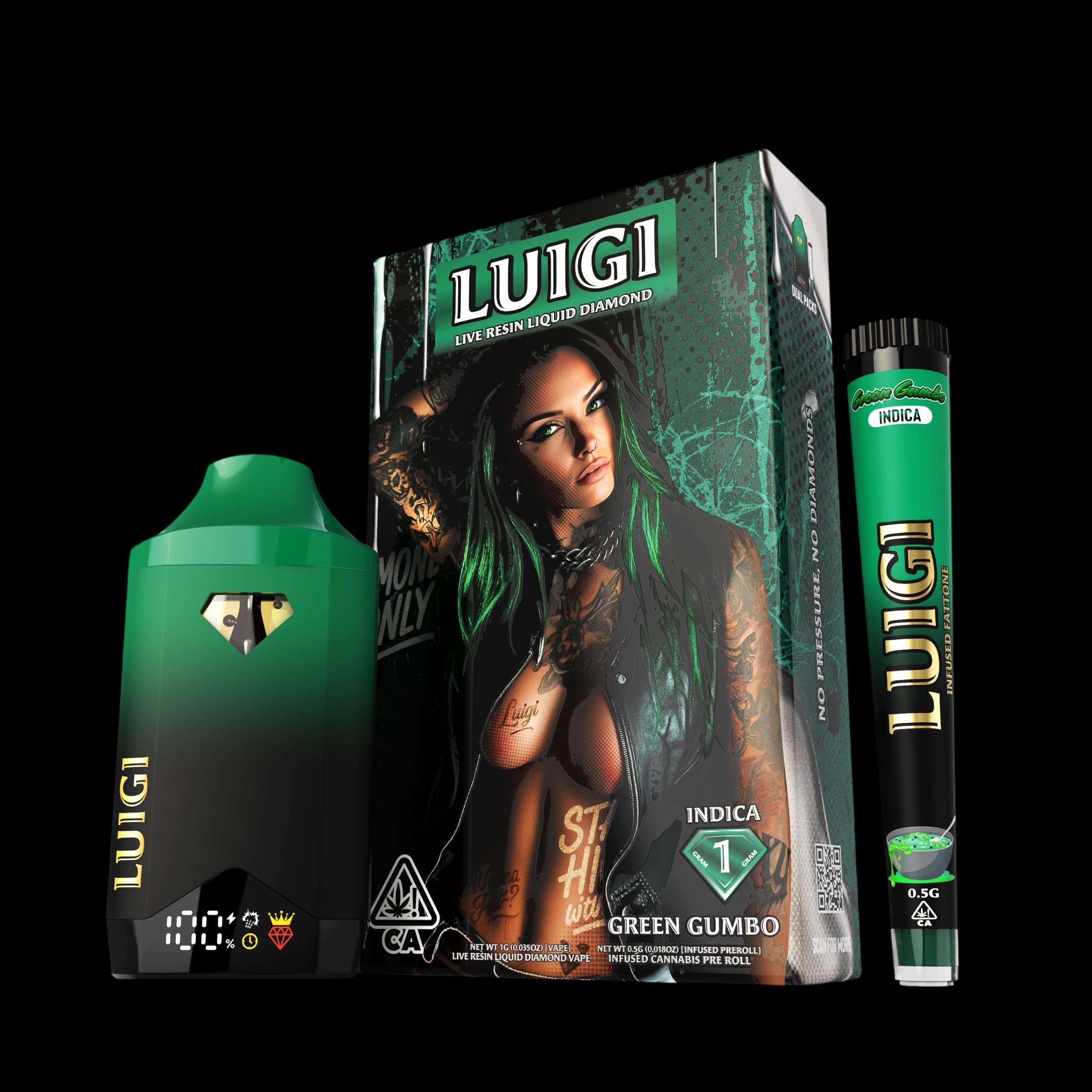 Green Gumbo - 2g INDICA disposable w/ infused preroll [Luigi]