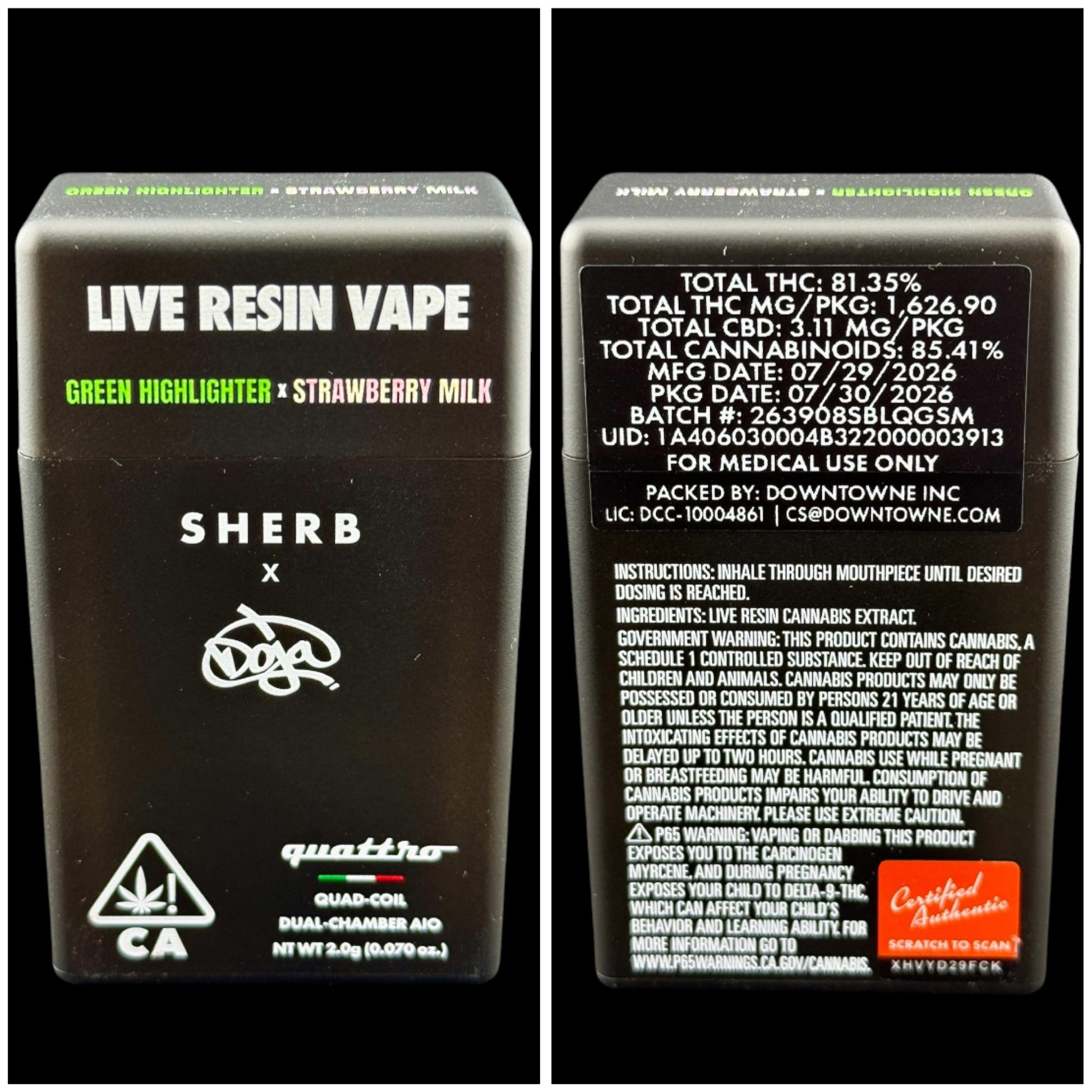 Green Highlighter x Strawberry Milk - 2g live resin disposable [Doja x Sherb]
