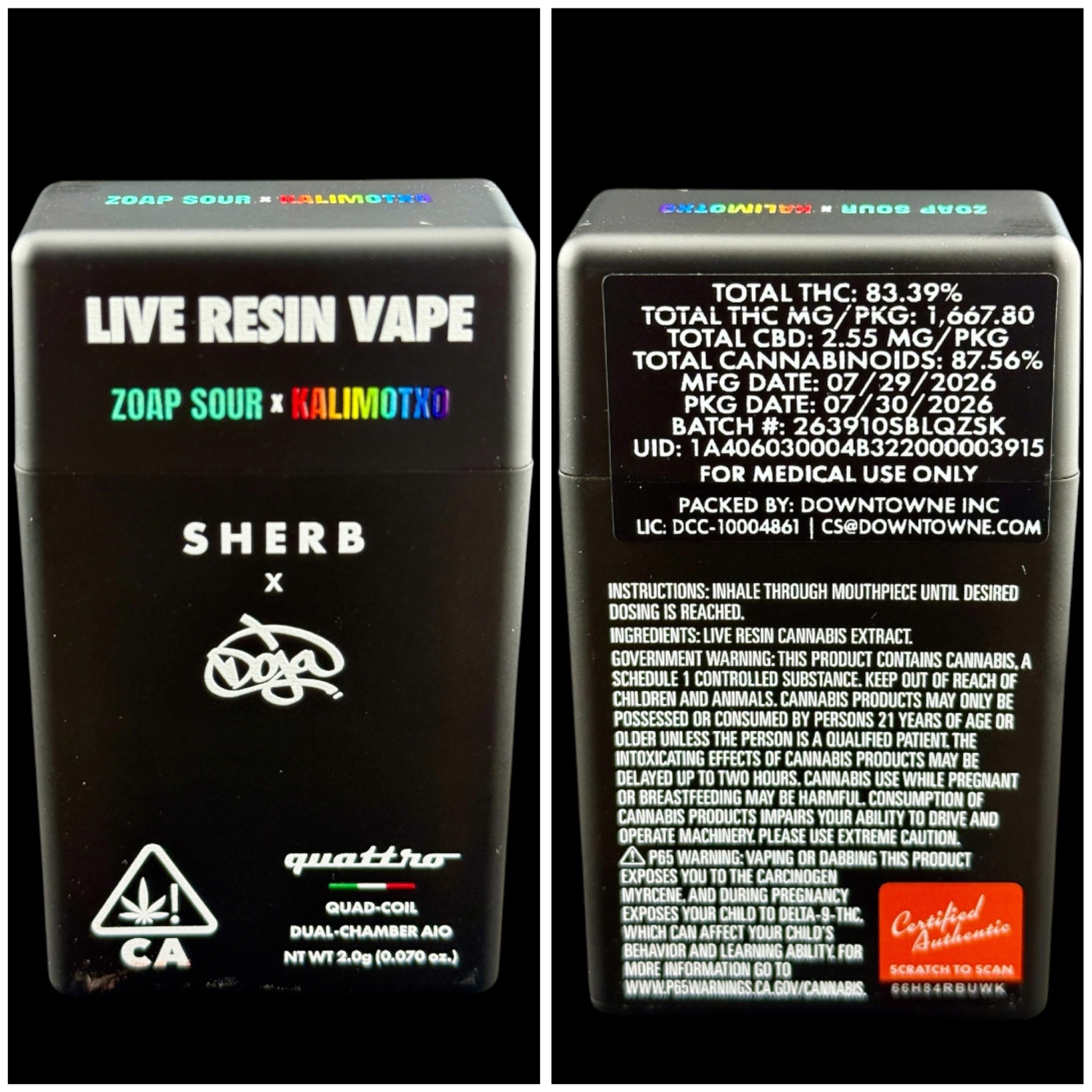 Zoap Sour x Kalimotko - 2g live resin disposable [Doja x Sherb]