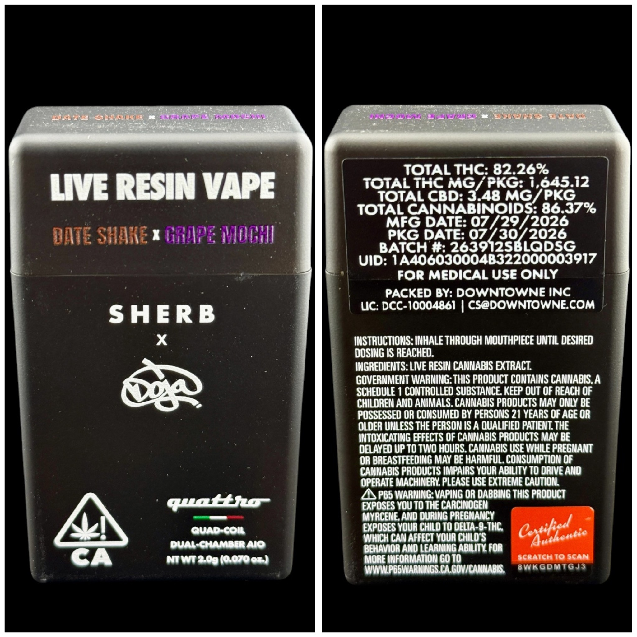 Date Shake x Grape Mochi - 2g live resin disposable [Doja x Sherb]
