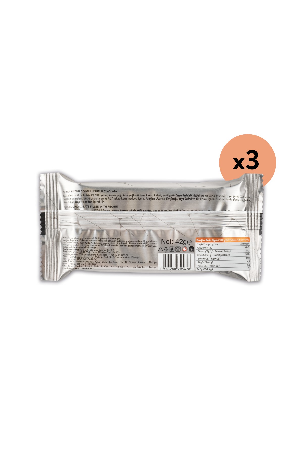 Patiswiss Jul Cupeanut Milk Chocolate Peanut Cups 42 g / 1.4 oz x 3 Pieces
