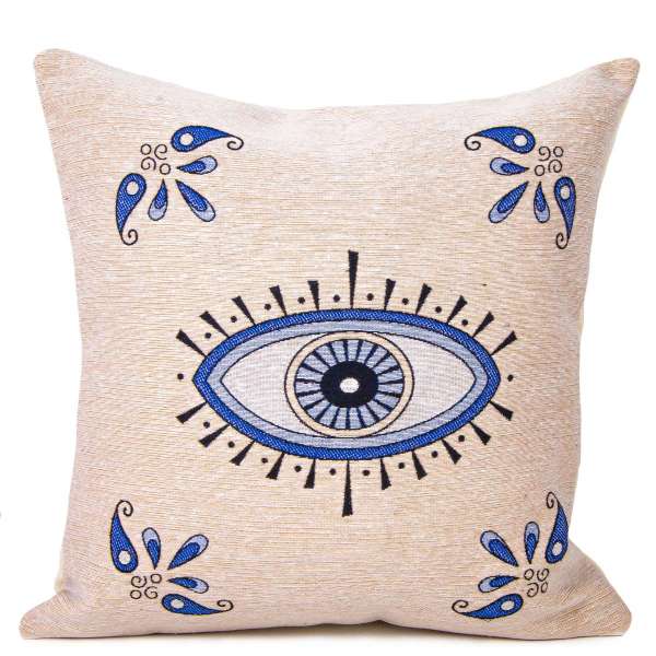 Turkish handmade pillow, Devil eye pattern, Nazar cushion decorative style (Buy 1 Get 1 Free)